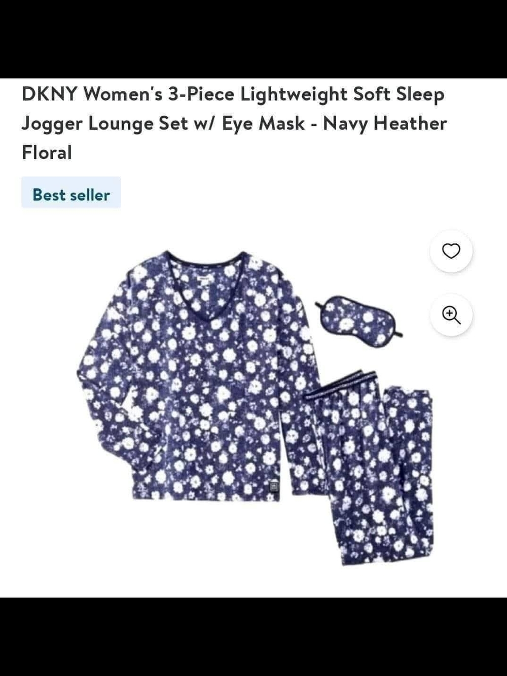 DKNY Navy Floral 3-Piece Pajama Set with Eye Mask